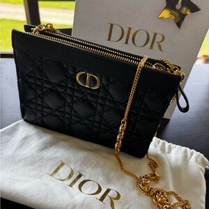 Dior Black and Gold Crossbody Bag with Quilted Leather